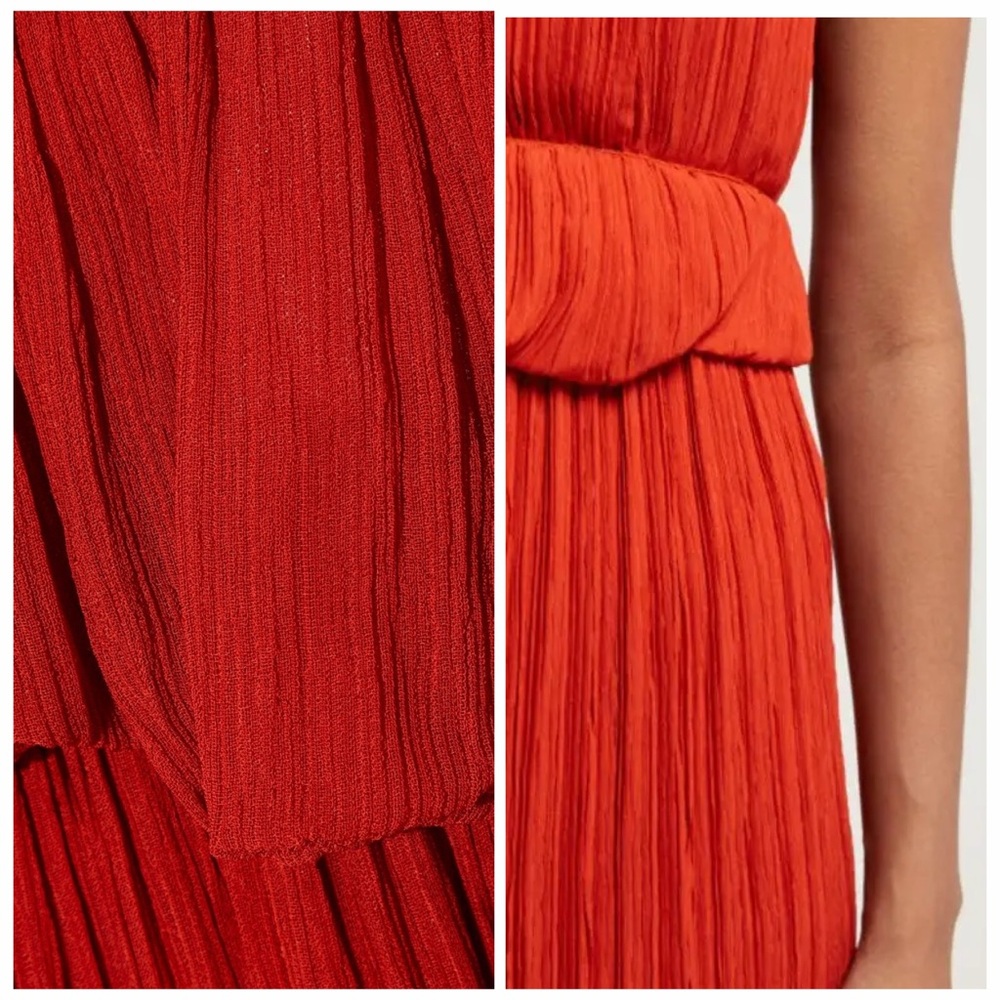Chloé Orange Midi Dress Pleated Peplum 2 Cocktail Party Wedding Guest NWT 🟡 - Picture 5 of 15